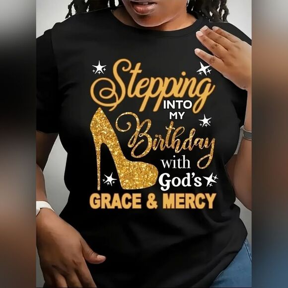 BIRTHDAY: God's Grace & Mercy Design Women's Oversized Graphic RoundNeck T-shirt - Picture 1 of 6